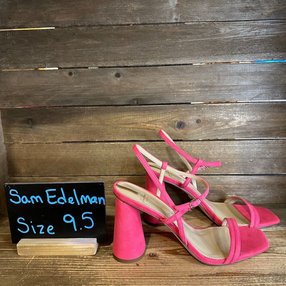 New NIB Womens Sam Edelman Dahlia Pink Suede Heels Sandals Shoes Size 9.5 M